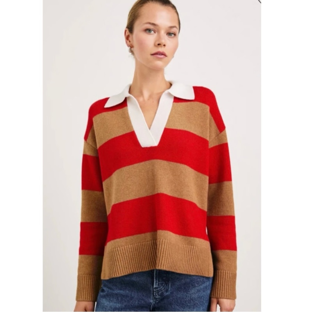 NWOT💕 Rails Harris Rugby Sweater in Cherry/Camel Stripe XS